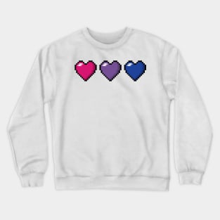 Row of Three Bisexual Pride Flag Pixel Hearts Crewneck Sweatshirt